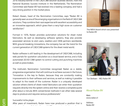 Radan BV wint NBSA award 2016